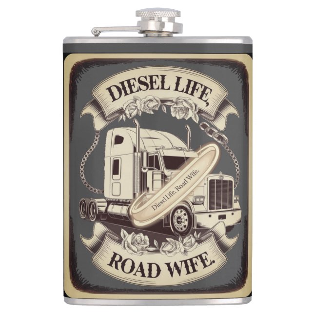 Diesel Leben...Straßenfrau Flachmann (Vorderseite)