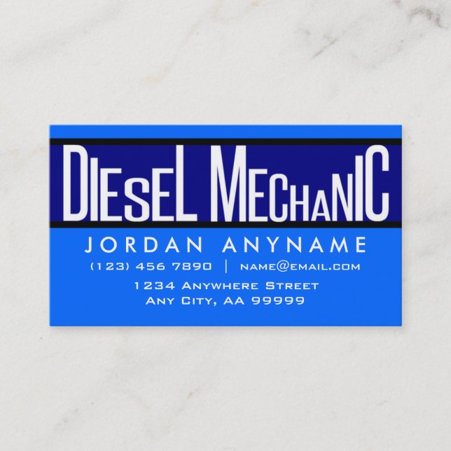 Diesel Mechanic Funky Text Blue Business Card Visitenkarte (Vorderseite)