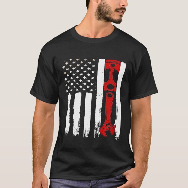 Diesel Mechanic Patriotic American Flag Tools T-Shirt (Vorderseite)