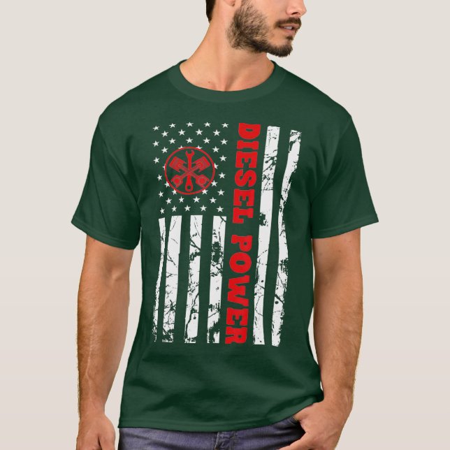 Diesel Power American Flag Thin Red Line Dizel T-Shirt (Vorderseite)