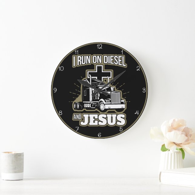 Diesel und Jesus Trucker Große Wanduhr (Zuhause)