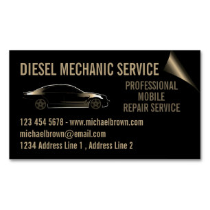 Dieselmechaniker Kraftfahrzeugreparatur Gold Magnetische Visitenkarte