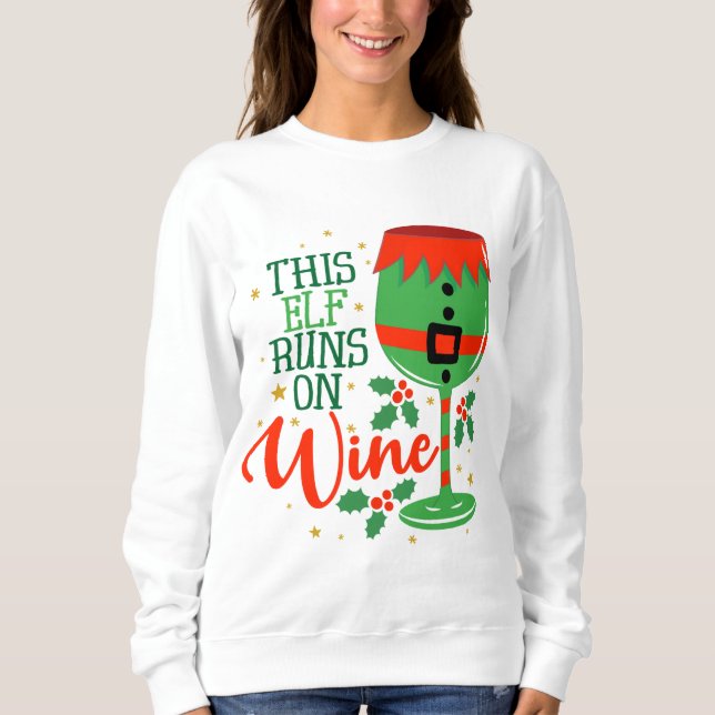 Dieser Elf läuft auf Wine Ugly Sweater Sweatshirt (Vorderseite)