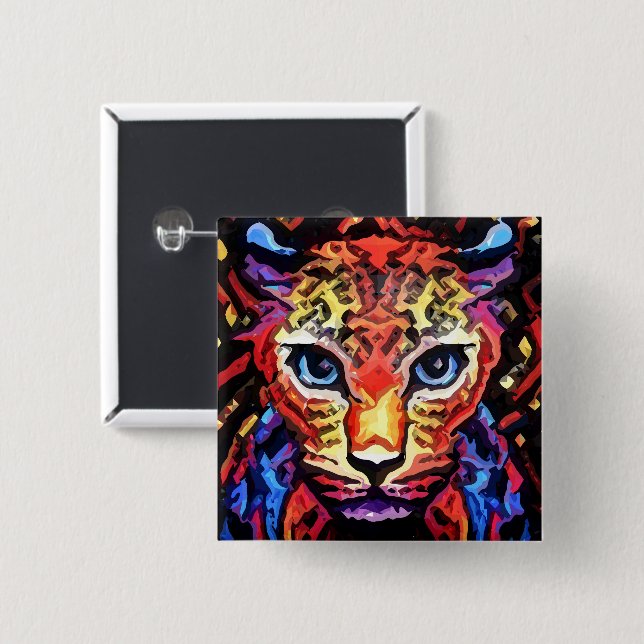 Dieser farbenfrohe Leopard-Look  Button (Vorne & Hinten)
