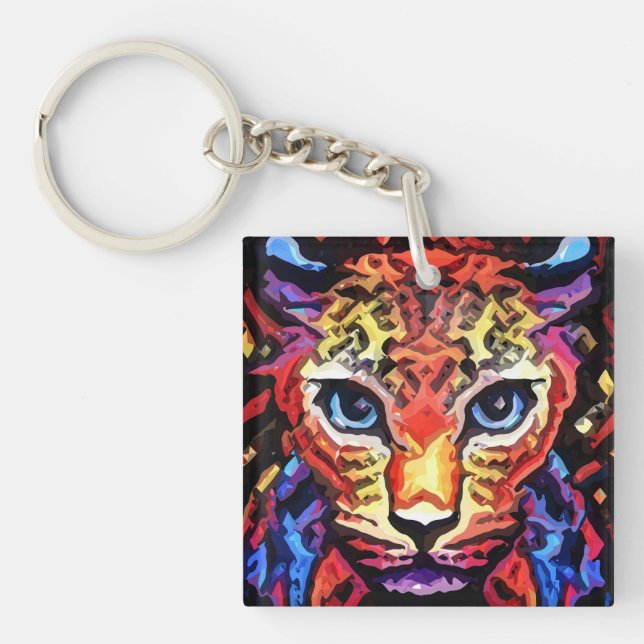 Dieser farbenfrohe Leopard-Look Schlüsselanhänger (Vorderseite)