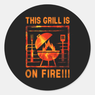 Dieser Grill steht in Flammen Bbq B-b-q R-b-q Lust Runder Aufkleber
