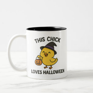 Dieser Huhn liebt Halloween lustig Zweifarbige Tasse