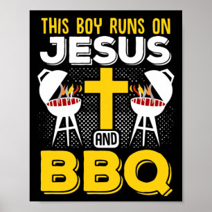 Dieser Junge läuft auf Jesus und GRILLEN Smoker Gr Poster
