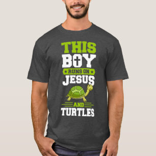 Dieser Junge läuft auf Jesus und Schildkröten Funn T-Shirt