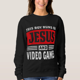 Dieser Junge läuft auf Jesus und Videospielen Chri Sweatshirt