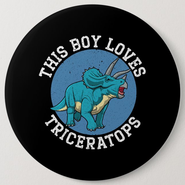 Dieser Junge Lieben Triceratops Dinosaur prähistor Button (Vorderseite)