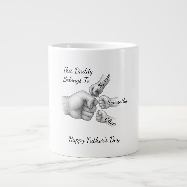 Dieser Papa gehört - Geschenk mit Kindernamen - Jumbo-Tasse (Vorderseite)
