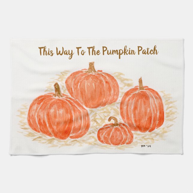 Dieser Weg zu den Pumpkin Patch Wasserfarbe Pumpki Geschirrtuch (Horizontal)