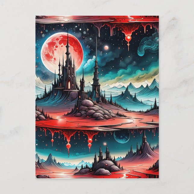 Dieses Bild ist eine sehr detaillierte Science Fic Postkarte (Vorderseite)