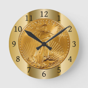Dieses Bild stellt eine Amerikaner-GoldEagle-Münze Runde Wanduhr