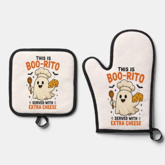 Dieses Boo-Rito wird mit extra Käse serviert” Desi Ofenhandschuh & Topflappen-Set