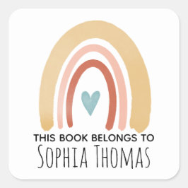 'Dieses Buch gehört Boho Rainbow Kids Buchzeichen' Quadratischer Aufkleber