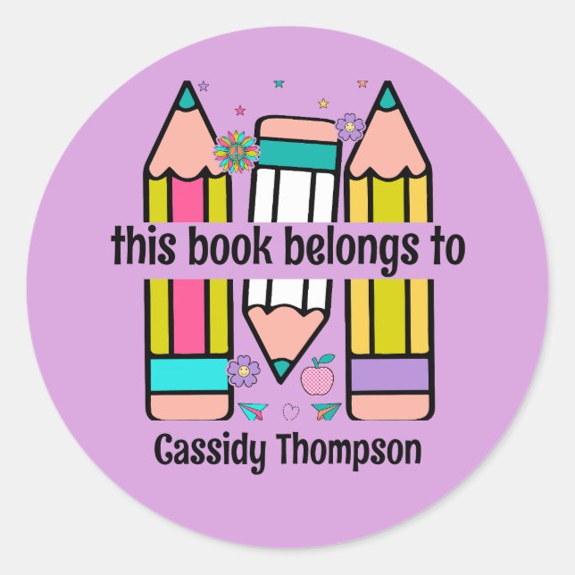 Dieses Buch gehört dem Buchzeichen der Bleistiftki Runder Aufkleber (Vorderseite)