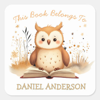 Dieses Buch gehört Kids Name Schule Buch Quadratischer Aufkleber