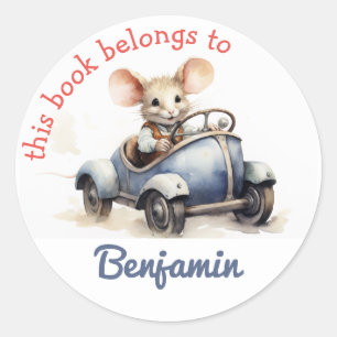 Dieses Buch gehört - Süße Maus im Auto Kinder Runder Aufkleber