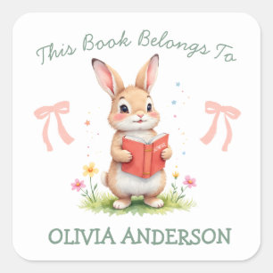 Dieses Buch gehört süßer Hase Name Schulbuch Quadratischer Aufkleber