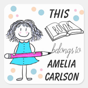 Dieses Buch gehört zu Cartoon Girl Custom Quadratischer Aufkleber