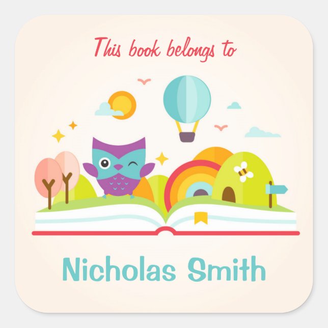 Dieses Buch gehört zu den Etiketten, Eukalyptustik Quadratischer Aufkleber (Vorderseite)