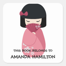 DIESES BUCH GEHÖRT ZU Kokeshi Doll Japanisch Geish Quadratischer Aufkleber