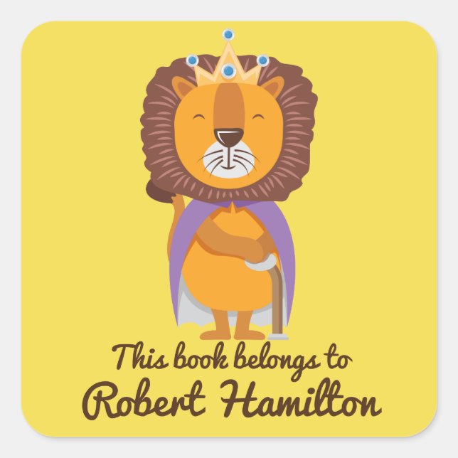 DIESES BUCH GEHÖRT ZU LION KING with CROWN Quadratischer Aufkleber (Vorderseite)