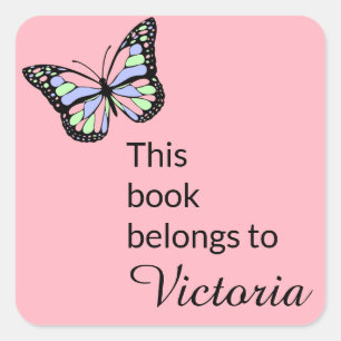 Dieses Buch gehört zu PInk mit Butterfly Quadratischer Aufkleber