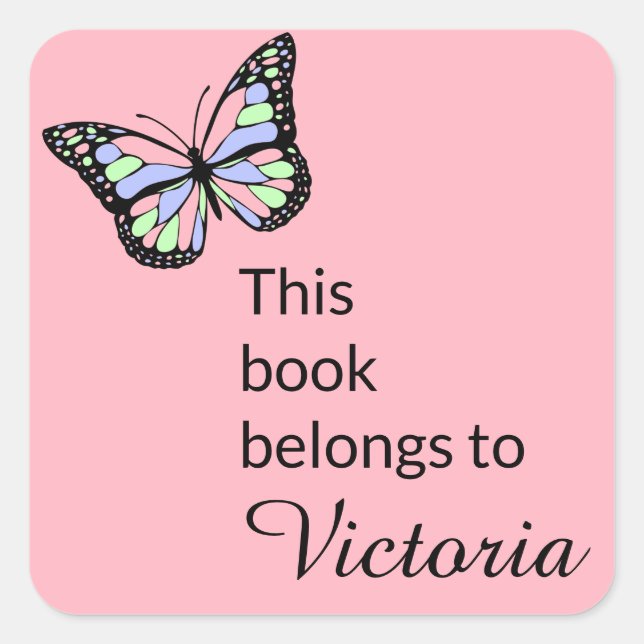 Dieses Buch gehört zu PInk mit Butterfly Quadratischer Aufkleber (Vorderseite)