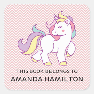 DIESES BUCH GEHÖRT ZU PINK NIEDLICH UNICORN QUADRATISCHER AUFKLEBER