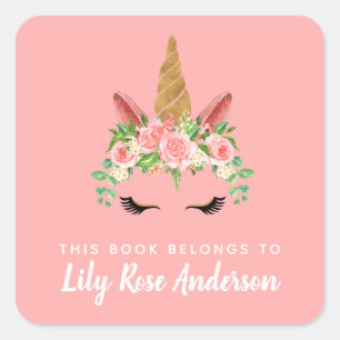 Dieses Buch gehört zu rosa Einhorn-Buchzeichen Quadratischer Aufkleber
