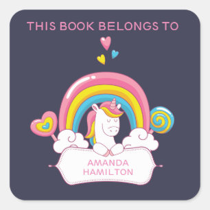 DIESES BUCH GEHÖRT ZU TRENDY UNICORN RAINBOW PINKE QUADRATISCHER AUFKLEBER