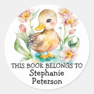 Dieses Buch gehört zu - Watercolor Baby Duck Runder Aufkleber