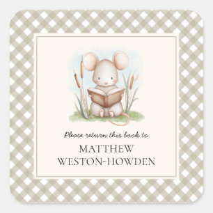 Dieses Buch gehört zu Woodland Mouse Kids Bookplat Quadratischer Aufkleber