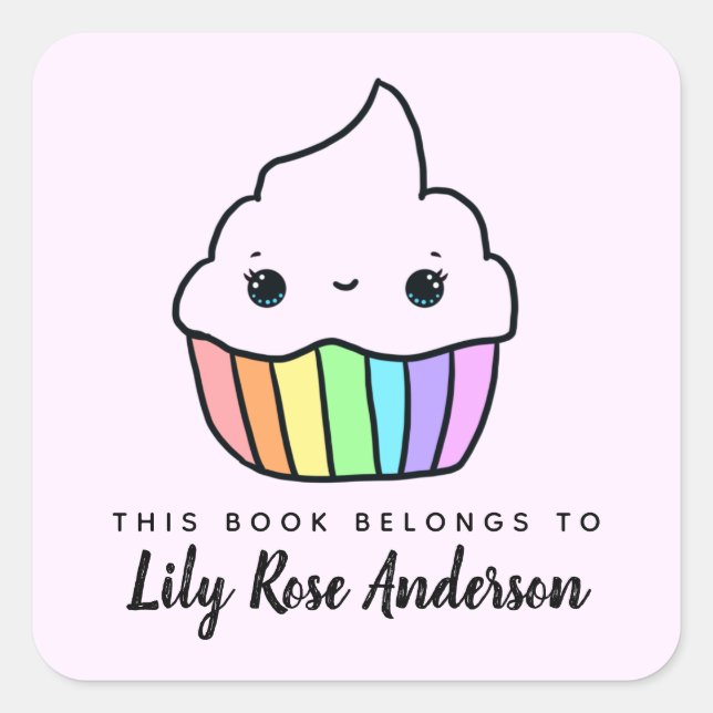 Dieses Buch gehört zum Cupcake-Buchzeichen Quadratischer Aufkleber (Vorderseite)