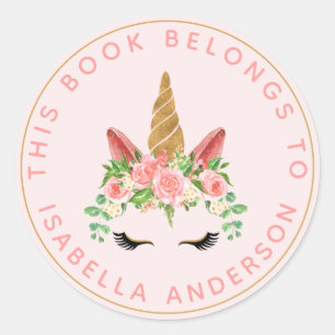 Dieses Buch gehört zum Pink Unicorn Bookplate Runder Aufkleber