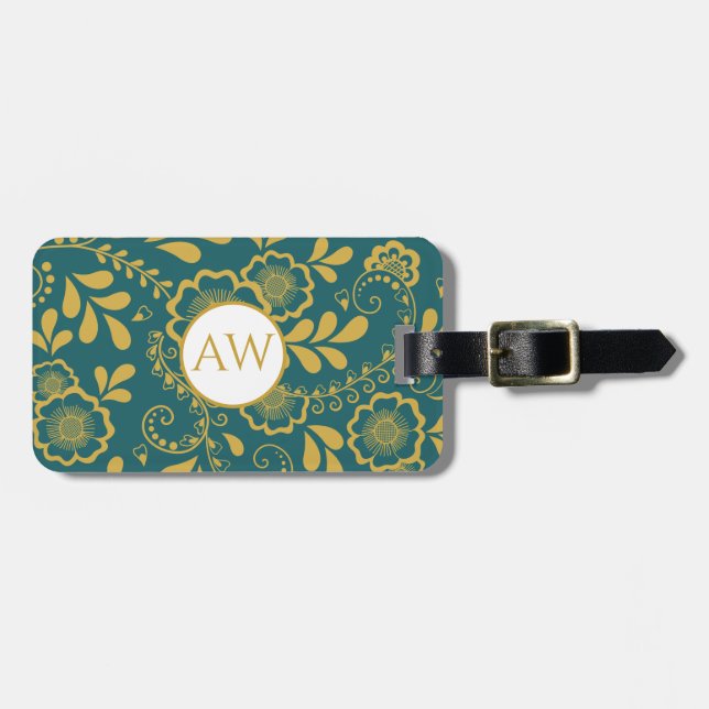 Dieses elegante Gold und smaragdfarbene Viktoriani Gepäckanhänger (Vorderseite horizontal)