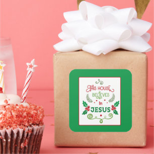 Dieses Haus glaubt an Jesus Quadratischer Aufkleber