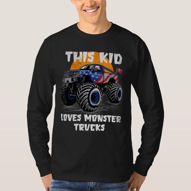 Dieses Kind Lieben Monster Trucks Patriotische Fla T-Shirt (Vorderseite)