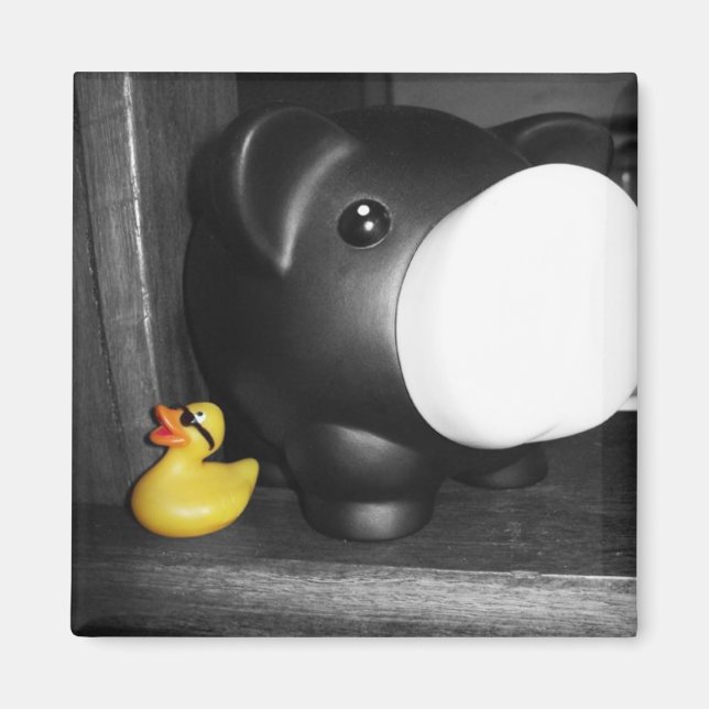 'Dieses kleine Piggy' Gummi Duck Magnet (Vorne)