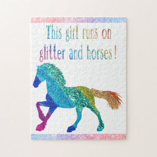 Dieses Mädchen läuft auf Glitter und Pferden Puzzle