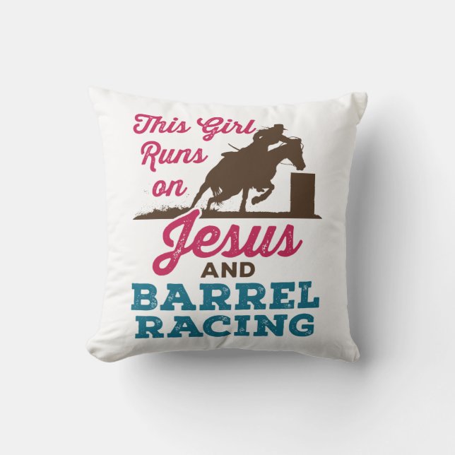Dieses Mädchen läuft auf Jesus und Barrel Racing Kissen (Vorderseite)