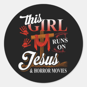 Dieses Mädchen läuft auf Jesus und Horror Filme Fa Runder Aufkleber