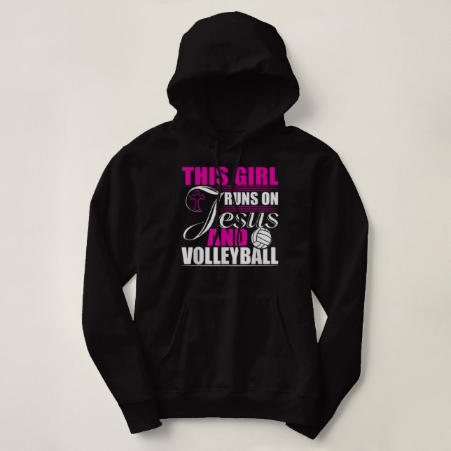 Dieses Mädchen läuft auf Jesus und Volleyball Chri Hoodie (Design vorne)