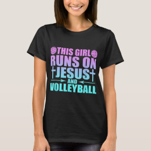 Dieses Mädchen läuft auf Jesus und Volleyball-Neuh T-Shirt