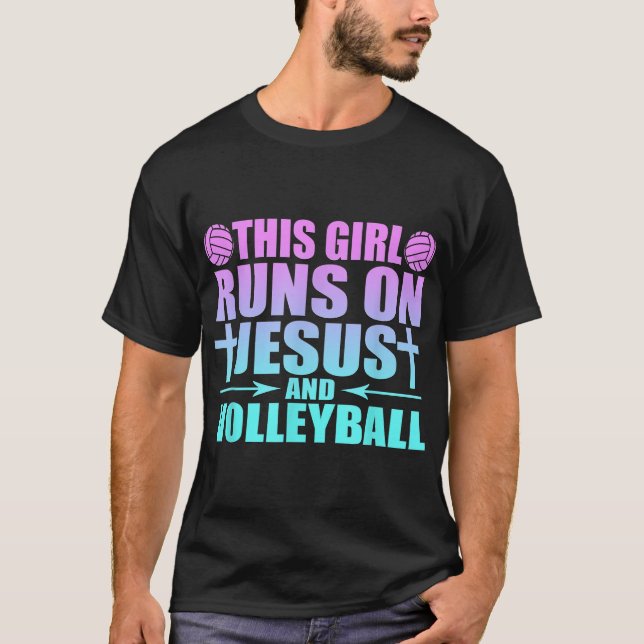 Dieses Mädchen läuft auf Jesus und Volleyball-Neuh T-Shirt (Vorderseite)