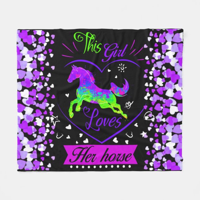 Dieses Mädchen Liebe ihr Pferd Fleecedecke (Vorderseite (Horizontal))