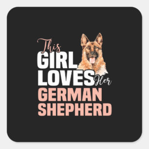 Dieses Mädchen Liebe ihren deutschen Schäferhund Quadratischer Aufkleber